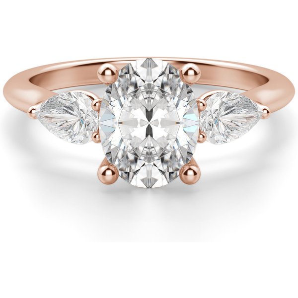 Klasyczny Owalny Pierścionek Zaręczynowy z Gruszkowymi Bocznymi Kamieniami 1.75 ct Naturalny Diament 585 Różowe Złoto (14K)