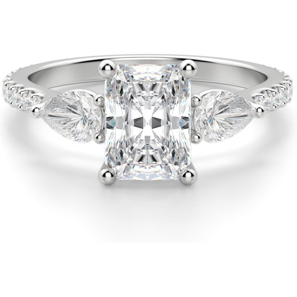 Pierścionek Zaręczynowy Radiant Accented z Gruszkowymi Bocznymi Kamieniami 0.50 ct Naturalny Diament 950 Platyna