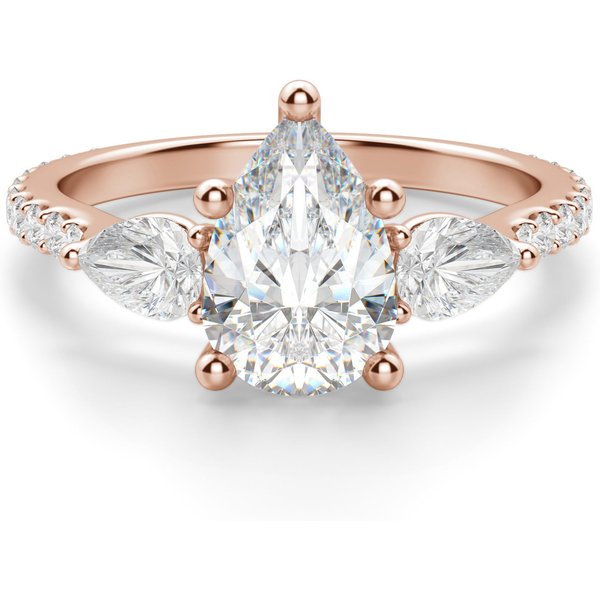Gruszkowy Pierścionek Zaręczynowy Accented z Gruszkowymi Bocznymi Kamieniami 2.50 ct Laboratoryjny Diament 585 Różowe Złoto (14K)
