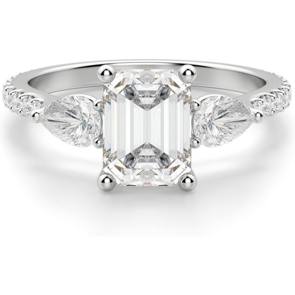 Szmaragdowy Pierścionek Zaręczynowy Accented z Gruszkowymi Bocznymi Kamieniami 1.25 ct Naturalny Diament 750 Białe Złoto (18K)