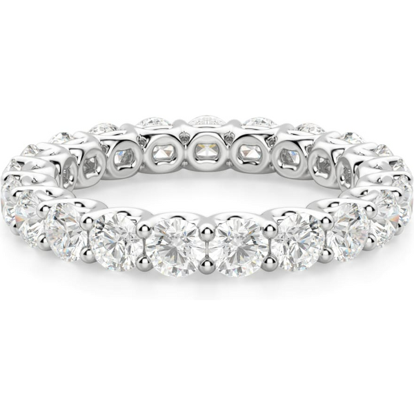 Obrączka Ślubna Eternity Scallop Set z Okrągłymi Kamieniami 3.00 mm Laboratoryjny Diament 750 Białe Złoto (18K)