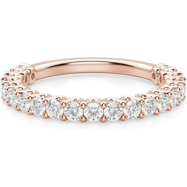Obrączka Ślubna Half Eternity Scallop Set z Okrągłymi Kamieniami 2.00 mm Laboratoryjny Diament 750 Różowe Złoto (18K)