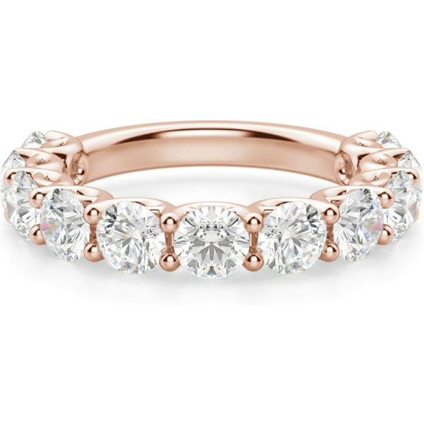 Obrączka Ślubna Half Eternity Scallop Set z Okrągłymi Kamieniami 4.00 mm Laboratoryjny Diament 585 Różowe Złoto (14K)