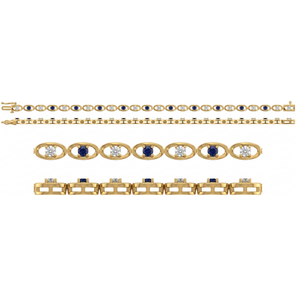 Bransoletka Ellipse Orbit z Okrągłymi Naturalnymi Niebieskimi Szafirami i Diamentami 0.13 ct 417 Żółte Złoto (10K)