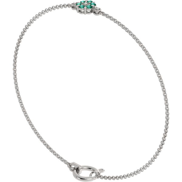 Bransoletka Flower z Okrągłymi Naturalnymi Szmaragdami i Diamentami 0.01 ct 417 Białe Złoto (10K)