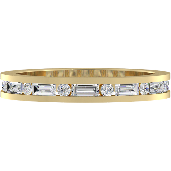 Obrączka Ślubna Half Baguette 2.50 MM Oprawą Kanałową Diament Laboratoryjny Żółte Złoto 750