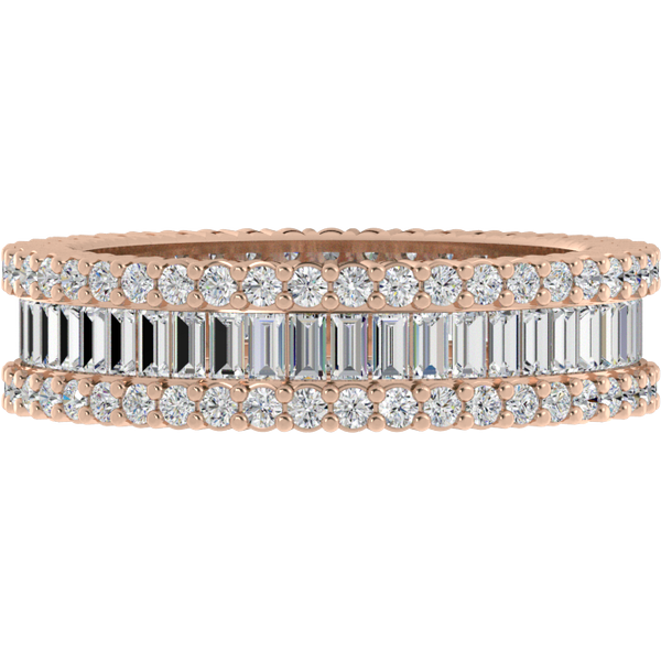 Obrączka Ślubna Mixed Baguette 5.20 MM Diament Naturalny 585 (14K) Różowe Złoto