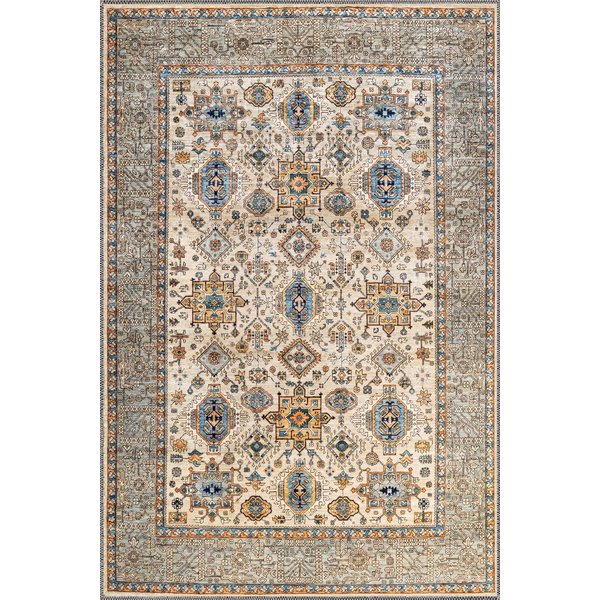 Neorvia Machine Washable Neutral Vintage Oriental Ethnic Rug