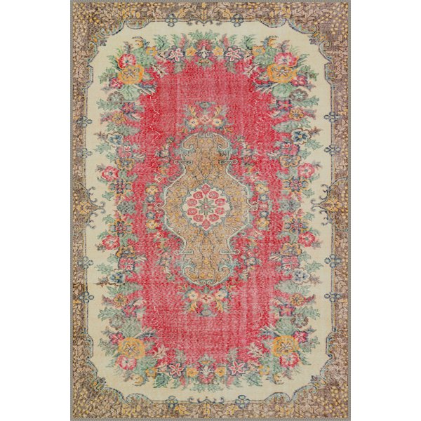 Antonius Red Floral Moroccan washable rug