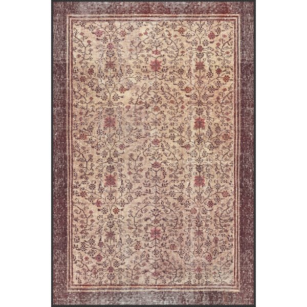 Thalora Neutral Floral Vintage machine washable rug