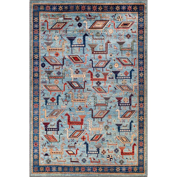 Turvexa Blue Machine Washable Turkish Animal Motif Rug