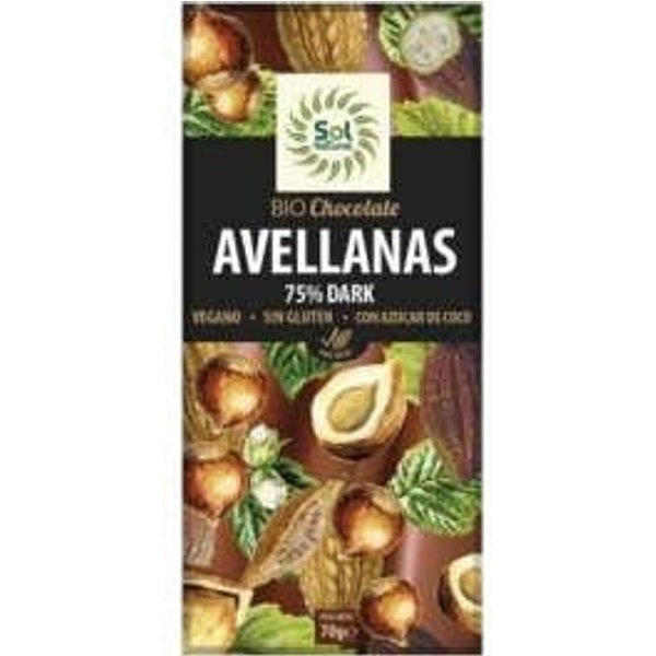 Solnatural Choco Negro 70% Avellanas Bio 70 G-image