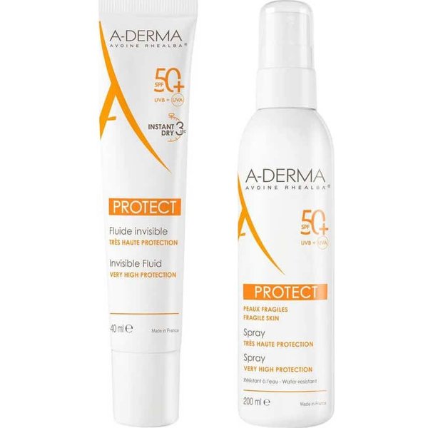 A-Derma Pack Protect Spf50+ Fluido Solar Invisible 40 Ml + Spray Solar 200 Ml-image