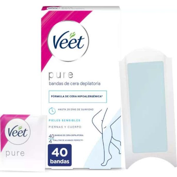 Veet Pure Bandas De Cera Depilatoria Piernas Y Cuerpo Piel Sensible 40Uds-image