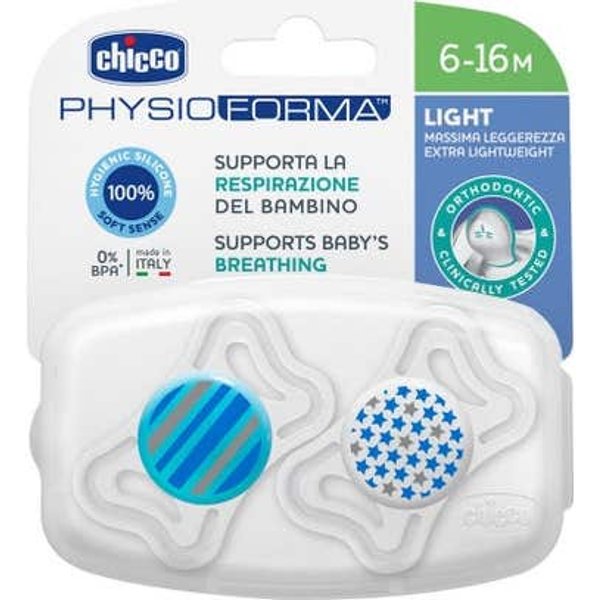 Chicco Chupete Silicona Physio Light Ortodontico Azul 6-16 M 2 U-image