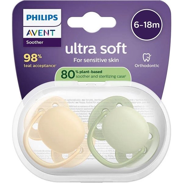 Philips Avent Ultra Soft Chupete Eco 6-18M Beig Green 2Uds-image