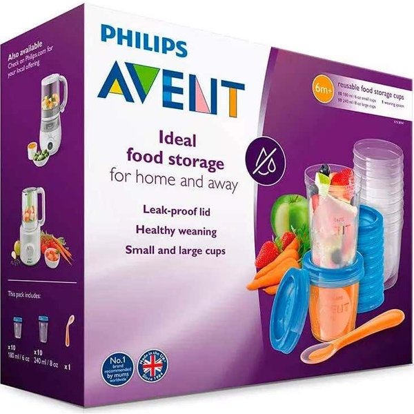 Avent Recipientes Leche Materna 10X180Ml + 10X240 + 20 Tapas + Cuchara 1 Libro De Recetas-image