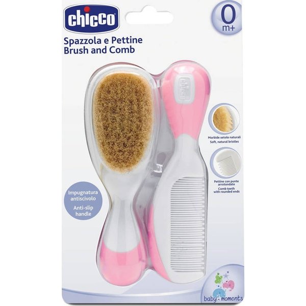 Chicco Pack Cepillo Y Peine De Pelo Natural Rosa 0M+-image