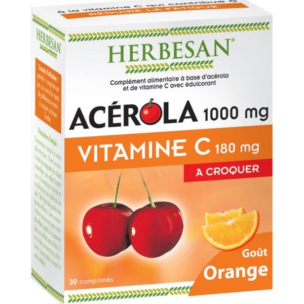 Herbesan Acerola 1000 Orange Flavour 30 Tabletas Masticables-image