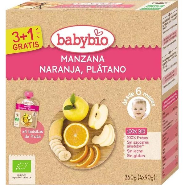 BabyBio Puré Manzana Naranja PláTano Bio 4 X90 G-image