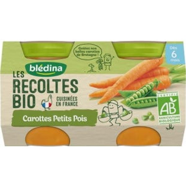 Bldina Les Rottes Zanahorias Bio Guisantes Guisantes Garbanzos Pollos De Corral 4-6 Meses 2X200G-image