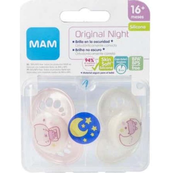 Mam Chupete Silicona Mam Night +16 Meses 2Uds + Caja Esterilizadora-image