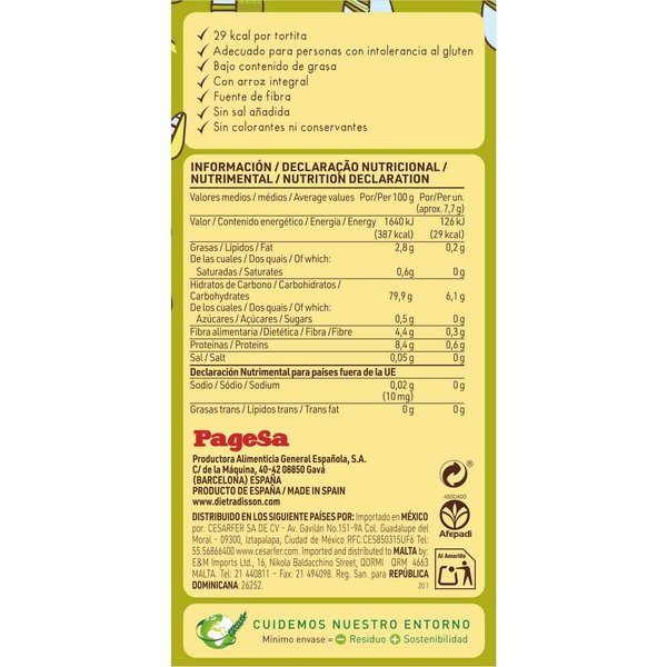 Diet-Radisson Tortas Arroz Sin Gluten S/Sal Integrales 130G-image