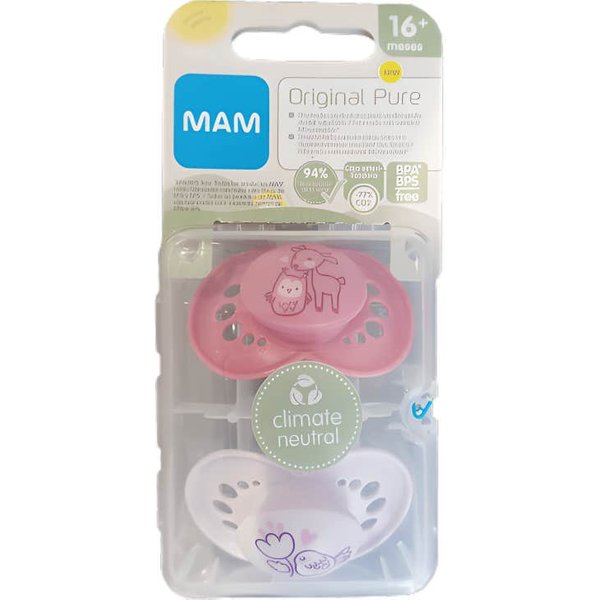 Mam Original Pure Chupete Silicona +16M Rosa 2Uds-image