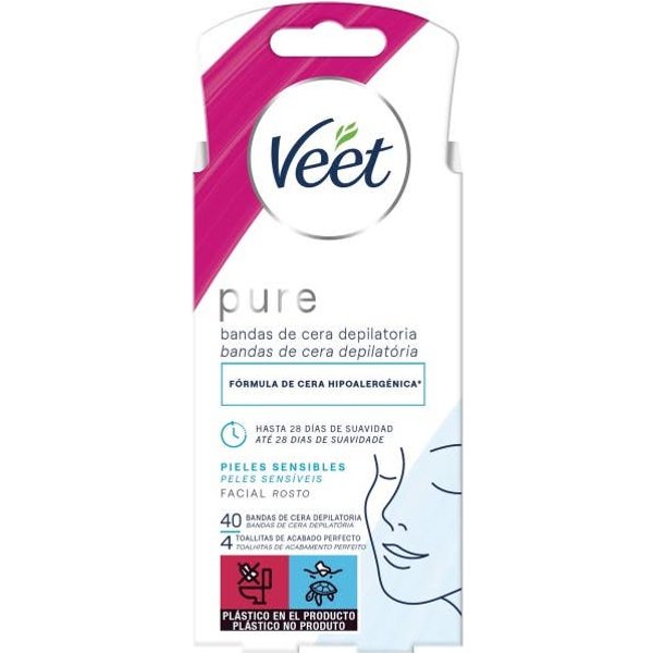 Veet Pure Bandas De Cera Depilatoria Facial Piel Sensible 40 Uds-image
