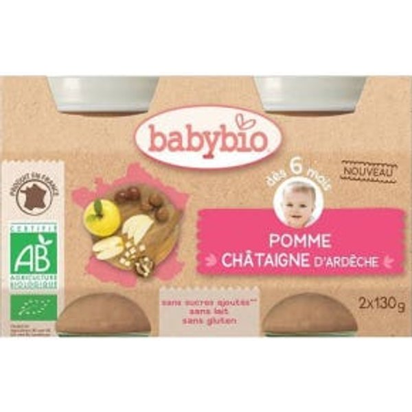 Babybio Ollas PequeñAs A Partir De 6 Meses De Edad Ollas De Manzana Y CastañO 2X130 Gramos-image