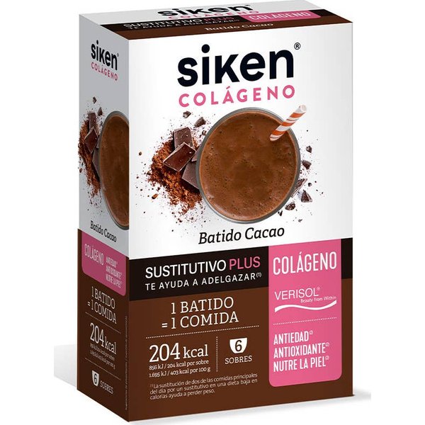 Siken Batido Sustitutivo Con ColáGeno Y Sabor A Cacao 6 Sobres-image