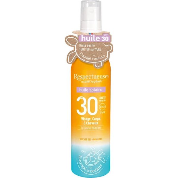 Respectueuse Huile Solaire SPF30 Visage Corps & Cheveux 100Ml-image