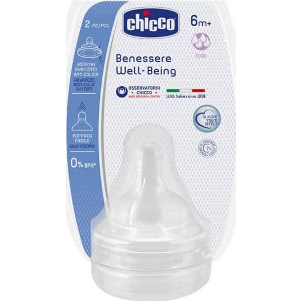 Chicco Tetina Boca Ancha Silicona Papilla 6 M+ 2 Uds-image