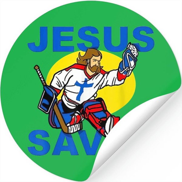 Funny Jesus Saves Hockey Stickers-image
