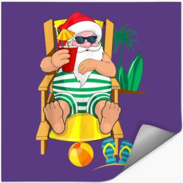 Christmas In July Santa Beach Stickers Hawaiian-image