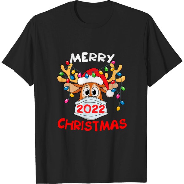 Reindeer In Mask Shirt Funny Merry Christmas 2022 T-Shirt-image