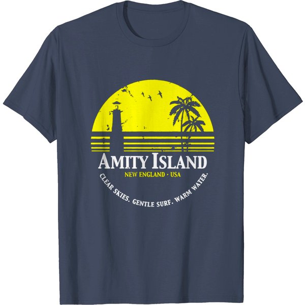 Amity Island Inspired By Jaws Movie Shark Printed T Shirt-image