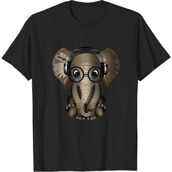 Baby Elephant Dj Wearing Headphones & Glasses Gift T-Shirt-image