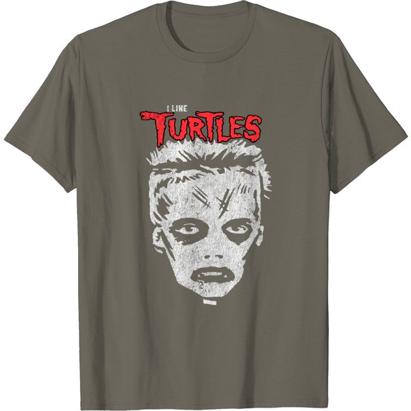 I Like Turtles Zombie Boy Skull Face T Shirt-image
