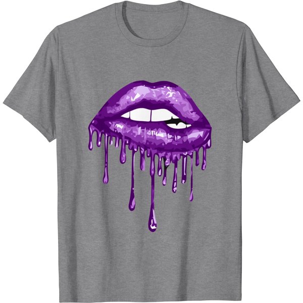 Purple Dripping Biting Lips Faux Lipstick Effect 8 T Shirt-image