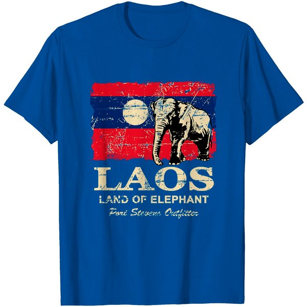 Elephant Laos Flag - Vintage Look T Shirt-image