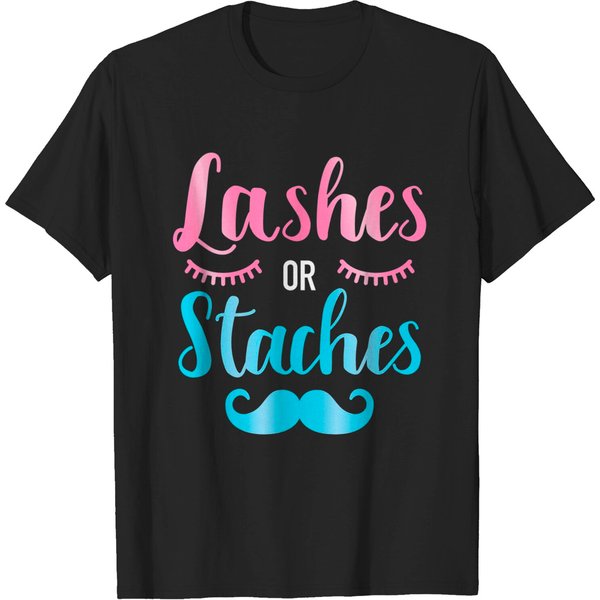 Gender Reveal Meme T-Shirt Funny Gender Reveal Lashes Or Staches-image