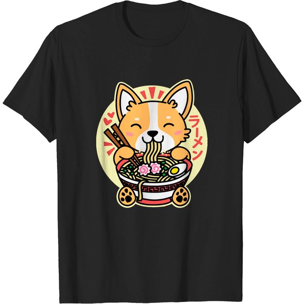 Kawaii Ramen Cute Anime Dog Corgi Japanese Noodles Drk T-Shirt-image