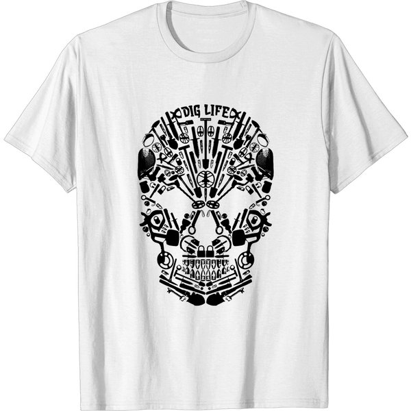 Metal Detecting Skull Made Of Tools Dig Life T Shirt-image