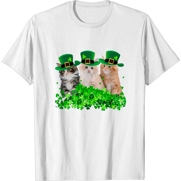 Three Cat St Patricks Day T-Shirt Kitty Kitten Lover Irish T-Shirt-image