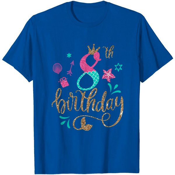 Kids Mermaid Birthday 8Th Years Old Tee Gift T-Shirt For Girls T-Shirt-image