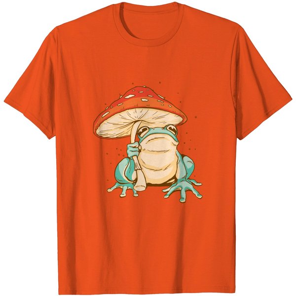 Kawaii Frog With Mushroom Hat Cute Cottagecore Aesthetic T-Shirt-image
