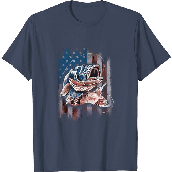 Bass Fishing Fisherman Usa Vintage Amercian Flag Fishing T-shirt
