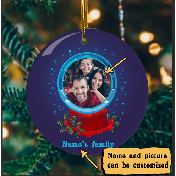 Merry Christmas Personalized Photo Ceramic Circle Ornament-image