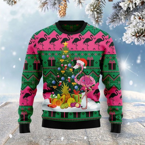 Flamingo Christmas 3D Ugly Christmas Sweatshirt-image